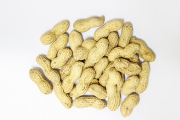 Peanuts on the white background