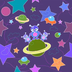 Cercles muraux Cosmos Étoiles et extraterrestre avec enfants
