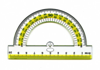 A half circle protractor marked in degrees - obrazy, fototapety, plakaty
