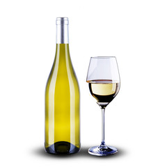 Bottle and glass of white wine