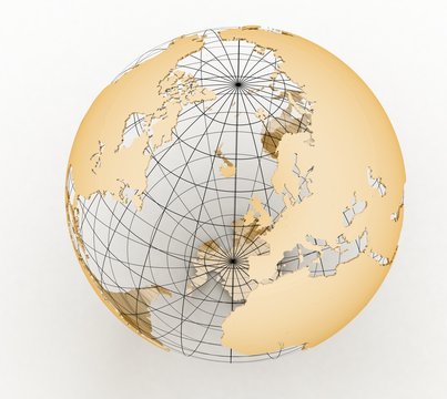 Gold globe art on the  white background