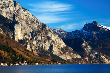 Fototapeta na wymiar Landscape of high mountain with a lake