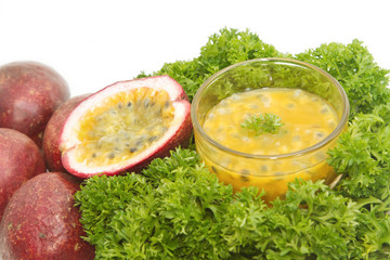 passion fruit juice with parsley,healty fruit and vegetable