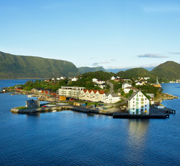 Fototapeta na wymiar Sea view on island of town Alesund, Norway.