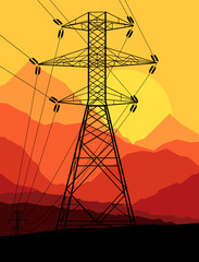 High voltage tower and line background vector