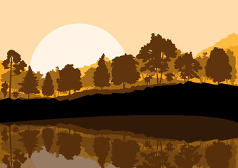 Wild mountain forest nature landscape scene background illustrat