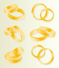 Gold wedding rings vector background set - obrazy, fototapety, plakaty