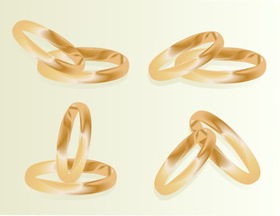 Gold wedding rings vector background set