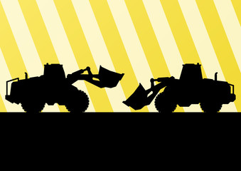 Excavator and bulldozer detailed tractor silhouettes in construc © kstudija