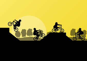 Fototapeta na wymiar Cycling bmx silhouette vector background for poster
