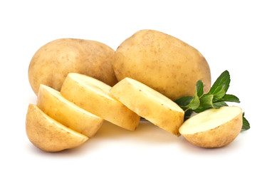 Fresh uncooked potato on white background