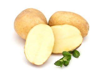 Fresh uncooked potato on white background
