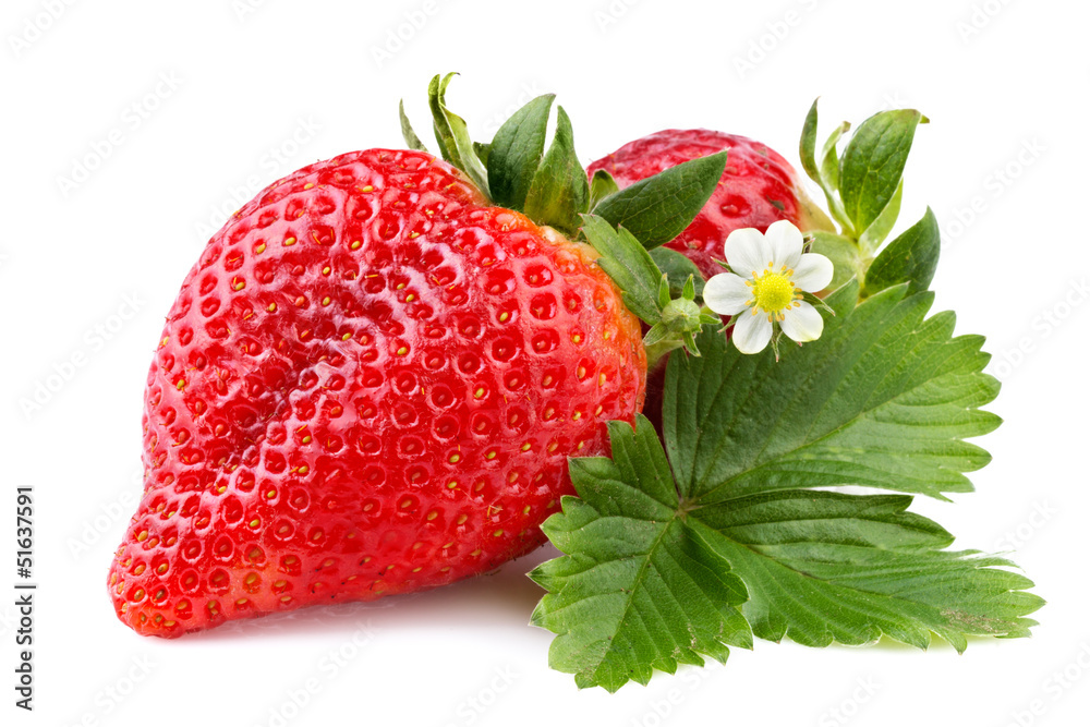 Canvas Prints strawberry with leaf isolated on white background