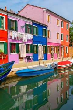 A colorful houses in street in Burano island