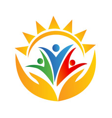 Teamwork hands and sun logo