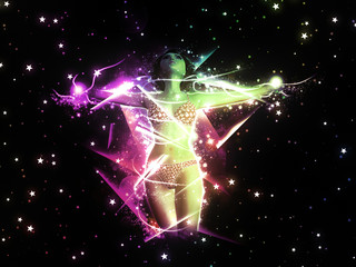 Bikini girl on starfield background