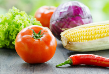 Various vegetables on wooden table