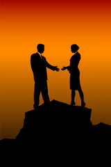 silhouette of a seccess business at the top of the mountain agai