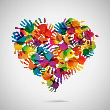 Colored Heart From Hand Print Icons, Vector Illustration