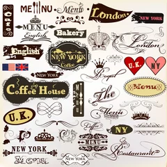Photo sur Plexiglas Poster vintage Collection de vieilles signatures vectorielles et étiquettes café, coff