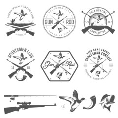 Set of vintage hunting and fishing labels and design elements
