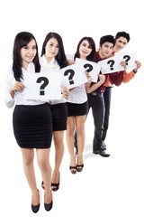 Obraz premium Business recruitment and question marks - isolated