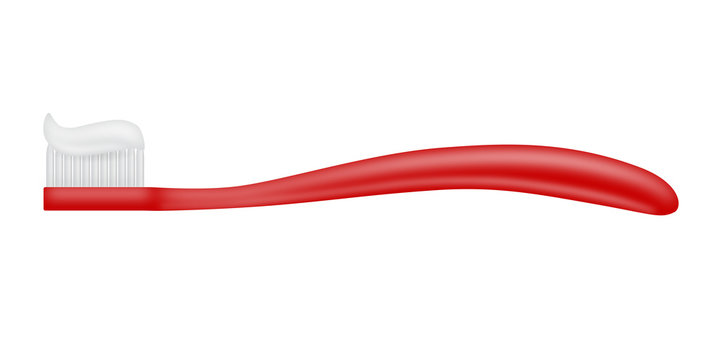 Rote Zahnbürste mit Zahnpasta – Vektor und freigestellt