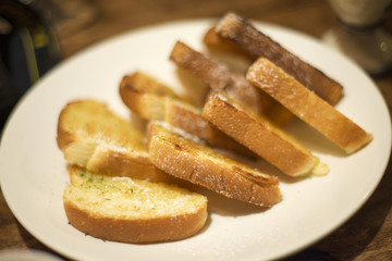 Fototapeta na wymiar toasted bread on plate