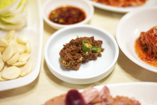 Korean side dishes in seoul restaurant