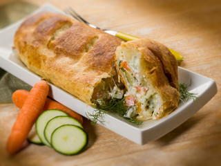 strudel with vegetables, selective focus