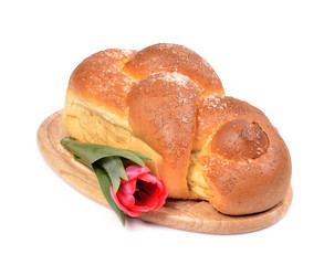 Easter braided bread, homemade isolated on white background