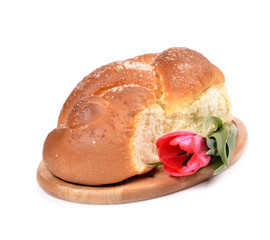 Easter braided bread, homemade isolated on white background