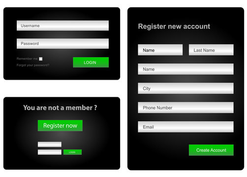 login and register web form