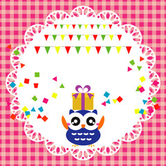 Vector birthday party card with cute owl