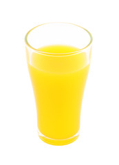 Wide mount glass of oragne juice on white background.
