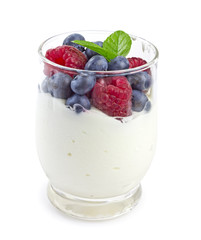 yogurt, berries and mint  with clipping path