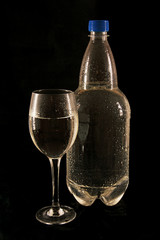 bottle and a glass.