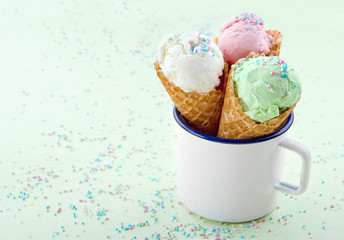 Ice cream cones in an old mug