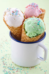White mug with three ice cream cones