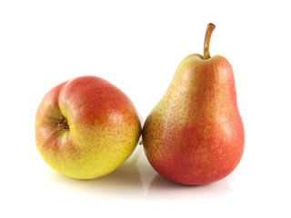 Two ripe red pears on white background. Isolated.