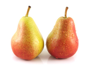 Two ripe red pears on white background. Isolated.