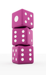 Three pink dices isolated