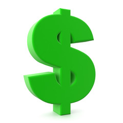 3d green dollar sign isolated on white background