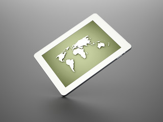 Tablet with world map screen