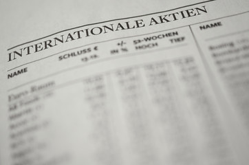 Internationale Aktien Überschrift  in der Zeitung