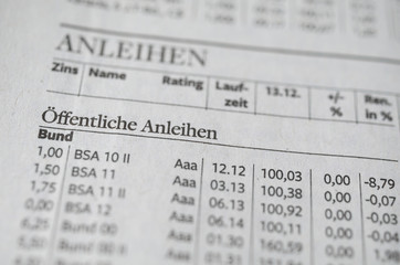 Öffentliche Anleihen Zeitung Nahaufnahme
