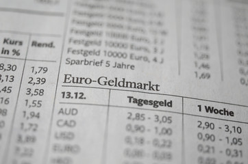Euro-Geldmarkt Zeitung Nahaufnahme