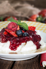 Rice Pudding with fruit sauce