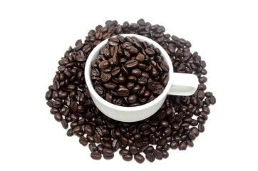 coffee beans in a white cup