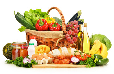 Assorted grocery products isolated on white © monticellllo